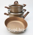 Набор посуды: кастрюля литая 3,3л и 5,7л + сковорода литая 26см съемная ручка; Артикул: Nab-1Broun