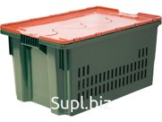 Ящик перфорированный 600×400×315 мм, объем 52 л., арт.: 602-1 SP м, зеленый с оранжевой крышкой, код: 18716