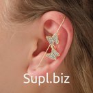 Серьга кафф «Бабочки», белая в золоте