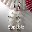 Серьги "Кварц" бабочки, цвет белый