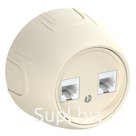 Розетка OneKeyElectro Rotondo компьютерная 2xRJ45 кат.5e, бежевая