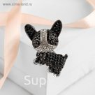 Брошь "Собачка" французский бульдог, цвет чёрно-белый в серебре